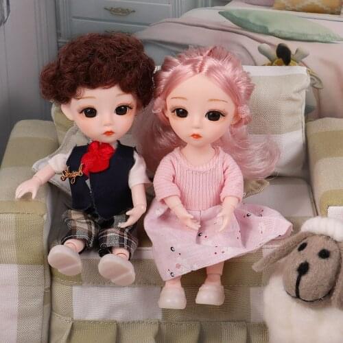 16 cm BJD Doll with 13 Joints Movable 3D Eyes 1/12 Mini Joint Doll Fashion Dress Clothes Suit Girl Play House Dress Up Toy Gift