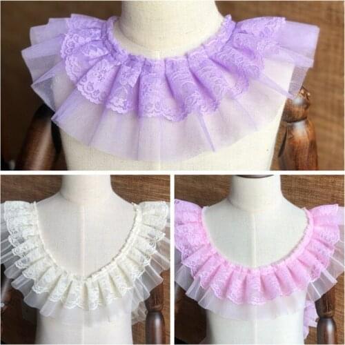 1y Pink Ivory Lolita Double-layer PolyesteLace Pleated Skirt Cuff Baby Dress Sofa Bed DIY Accessories Trims 9cm LC0303