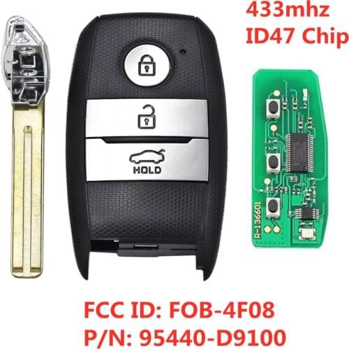 3 Buttons Keyless Go Smart Remote Car Key Fob FCCID: FOB-4F08 P/N: 95440-D9100 433MHz ID47 Chip for KIA Sportage 2016 2017