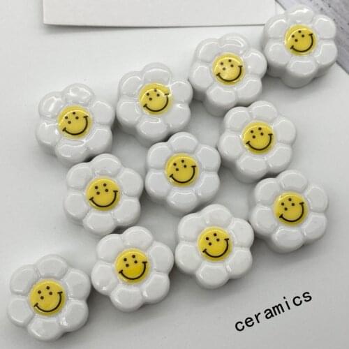 50pcs18mm diy ceramics Smile face bead .sunflower smiley double faced beads for jewelry making bracelet necklace accessories2020