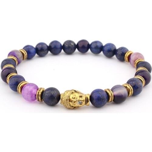 8mm Punk multicolor Agate Chakra Healing Reiki Buddha Yoga Bracelet elastic adjustable Volcanic Stone Bangles gg3d