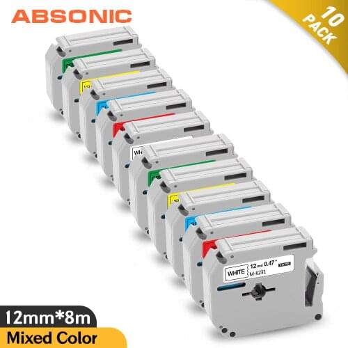 Absonic Mixed Color MK231 12mm Label Tape Compatible for Brother M-K231 MK 231 MK-231 P-touch Printer Black on White Ribbon