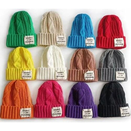 Childrens autumn Letter Patch Knitted Woolen Hat Winter Warm Hat Boys Outdoor Skihats Girls hedging cap