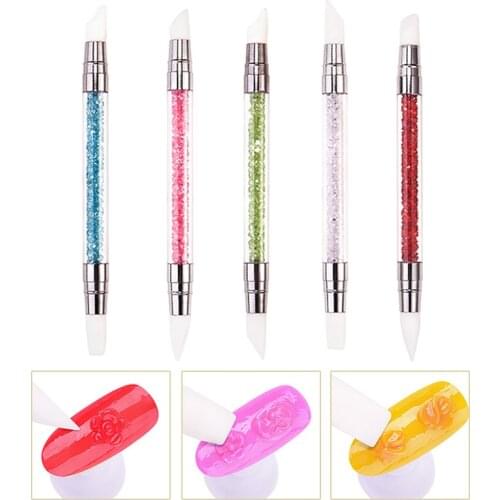 Dual-ended Nail Art Silicone Sculpture Pen 3D Carving Emboss DIY UV Gel Shaping Manicure Dotting Brush Modeling Nail Art Tools