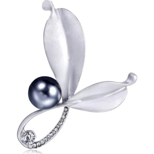 European fashion retro palace leaves pearl brooch corsage Crystal From Austrian 2 Colors Matte temperament crystal suit pins