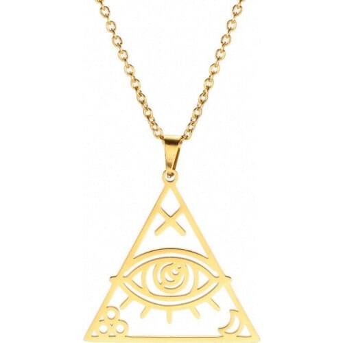 Geometrical Triangle Shape Ancient Egypt The eye of horus Pendant Religious Amulet Stainless Steel Necklace Fashion Jewelry