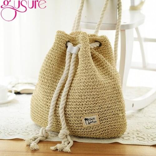 Gusure Women Backpack Drawstring Bags for Female Straw Daypack Summer Beach Lady Weaving Sling Shoulder Bag Small Travel Mochila