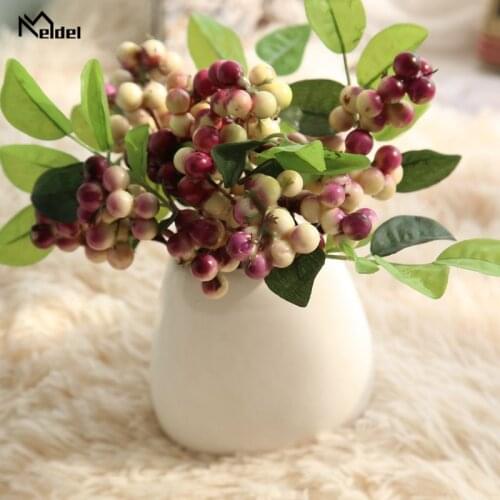 Meldel Artificial Plants Fake Berries Twigs Green Berries Plants DIY Home Wedding Party Festival Christmas Tree Decoration Fruit