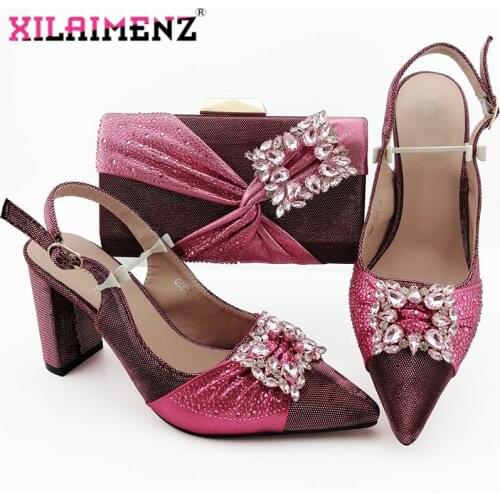 Pink Nigerian Woman High Heels Sandals And Matching Bag Set For Party 2019 Hot Sale African Woman Shoes And Bag To Match Set