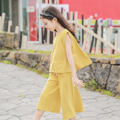 Fashion 2pieces Summer Big Girls Clothes Set Sleeveless Vest + Pants Cotton Clothing Set Kids Children Clothing