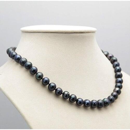 Nice Freshwater pearl 8-9mm Black Tahitian Natural Pearl Necklace 18"
