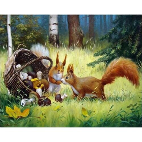 Square/Round 5D Diamond Painting Squirrel and basket Diamond Mosaic Picture Of Rhinestone DIY Diamond Embroidery Full Display