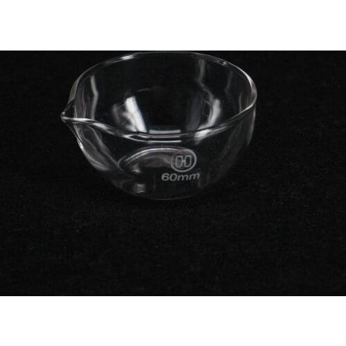 60mm Diameter Lab Glass Evaporating Dish Flat Bottom with Spout For Chemistry