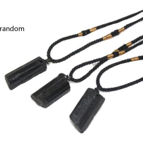 L93F Healing Raw Gemstone Natural Crystal Black Tourmaline Stone Pendant Necklace
