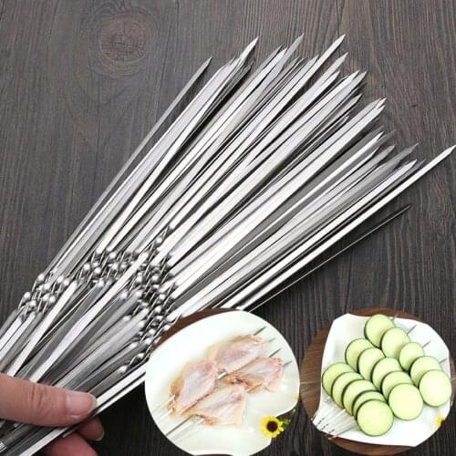 30/50/100pcs Stainless Steel BBQ Skewers 28.5cm Flat BBQ Stick Reusable Barbecue Roasting Needle Forks Outdoor Camping BBQ Tools