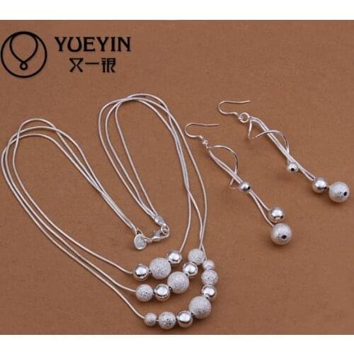 Fashion silver plated Jewerly Set for Women Wedding jewelry sets Wholesale Cheap Long Earrings Silver beads