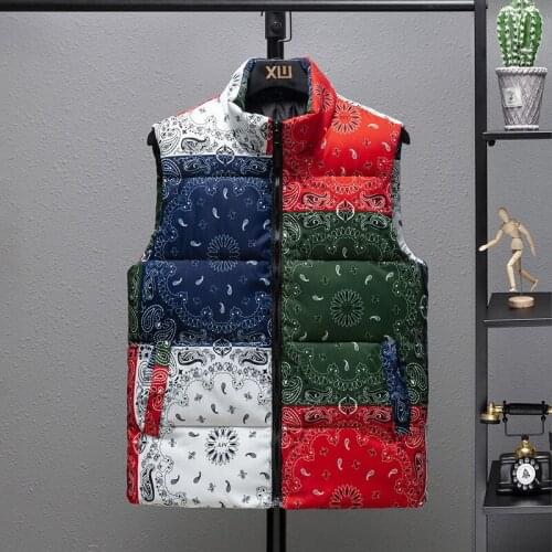 2022 Mens Autumn and Winter Paisley Trendy Casual Vest Youth Fashion Stand Collar Printed Vest