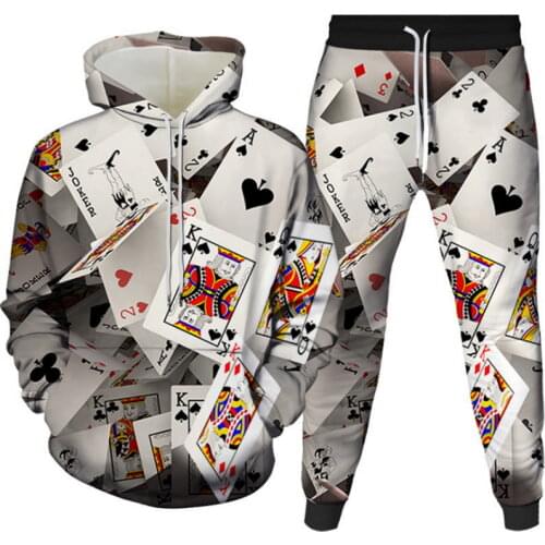 Large Size Tracksuit Men 2021 Autumn New Playing Card Digital Printing Hoodie + Pants Suit 3D Printing Fashion Casual Sportswear