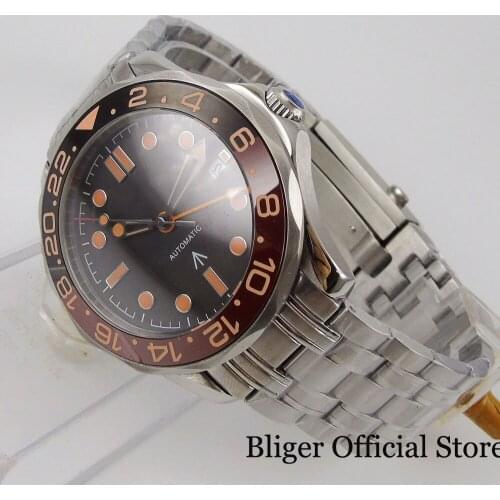 BLIGER Mens Watch Sapphire Glass Rotating Bezel Stainless Steel Watch Band GMT Date Indicator