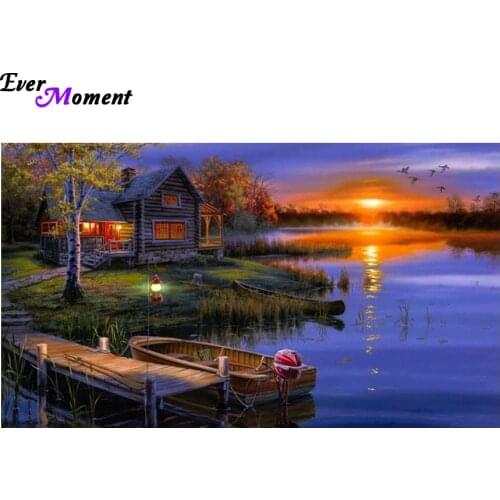 Ever Moment DIY 5D Diamonds Embroidery Sunset Dusk Diamond Painting Cross Stitch Kits Diamond Mosaic Home Decoration ASF294