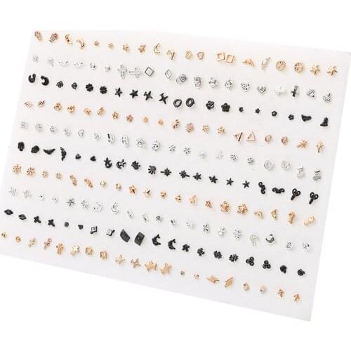 100 Pair/lot Women Small Stud Earrings Set Girl Child Baby Plastic Glue Stick Earring Jewelry Friend Birthday Gift Random Style