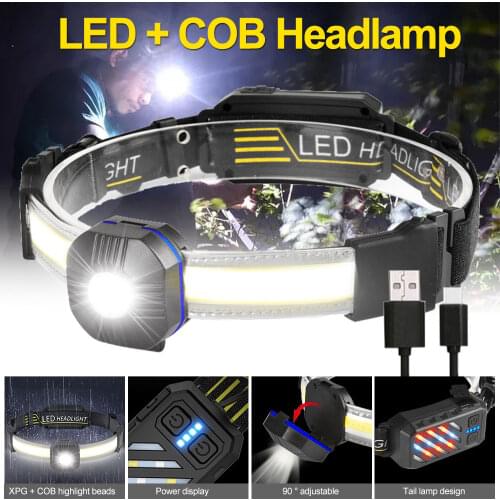 2021 New XPG LED+COB Headlamp 10 modes USB Charging Power Display Fishing Headlight Work Light Waterproof Running Camping Light