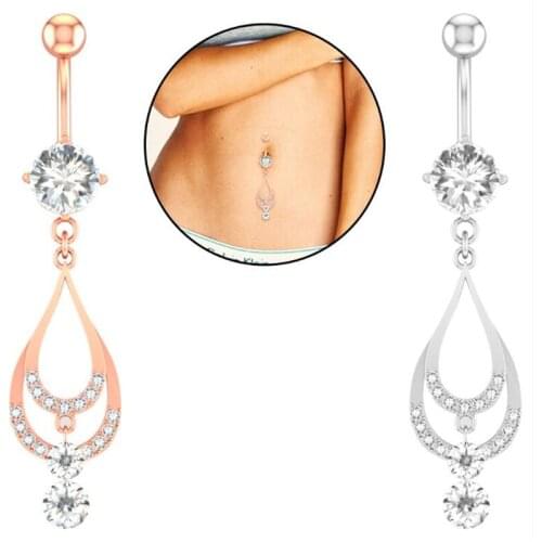 New Sexy Crystal Waterdrop Dangle Navel Belly Button Rings Belly Piercing Stainless Steel Women Body Jewelry Barbell Accessories