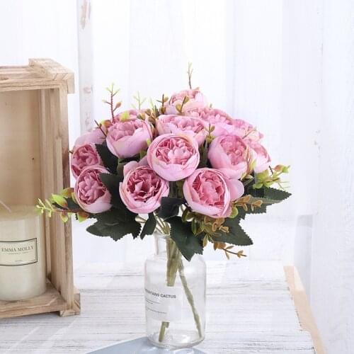 New cheap 6 white silk rose peony artificial flower bouquet Valentines Day gift DIY home wedding party decoration fake flowers