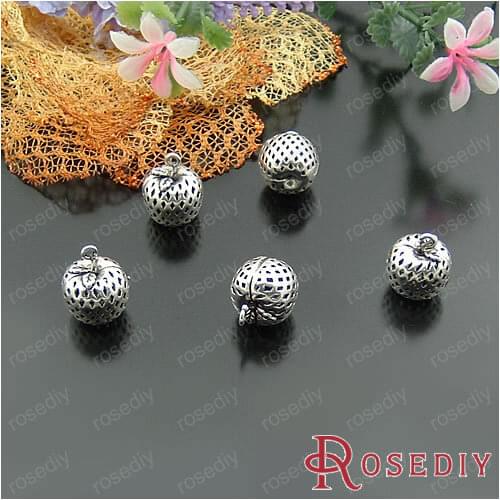 Wholesale 12mm Antique Silver color 3D Hollow Apple Copper End Beads Diy Jewelry Findings Accessories 6 pieces(JM5230)
