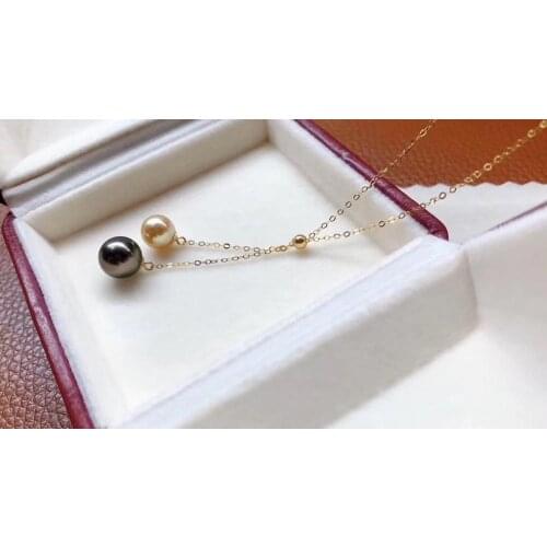D607 Pearl Necklace Fine Jewelry Solid 18K Gold Round 7-10mm Nature Fresh Water Black and Golden Pearls Necklaces for Women