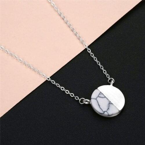 QIMING White Marble Circle Pendant Necklace Women Men Round Geometric Bridesmaid Gift Gold Framed Jewelry Accessories