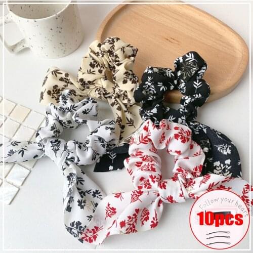 Retro Floral Streamer Tied Hair Rubber Band Bow Tie Bandage Tied Ponytail Headband Female Hair Accessories Headdress