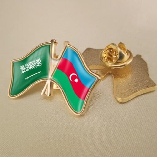Saudi Arabia and Azerbaijan Crossed Double Friendship Flags Lapel Pins Brooch Badges