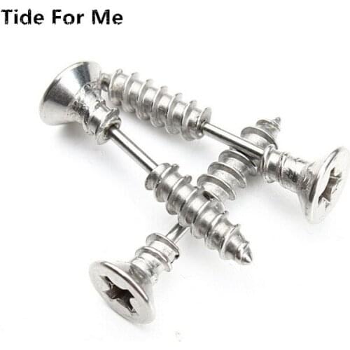 1Pair Punk Fashion Gold Black Color Stainless Nail Screw Stud Earring for Women & Men Helix Ear Piercings Fashion Jewelry