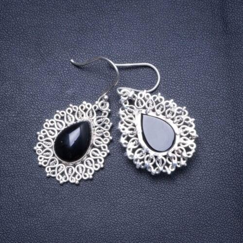Natural Black Onyx Handmade Unique 925 Sterling Silver Earrings 1.75" X4676