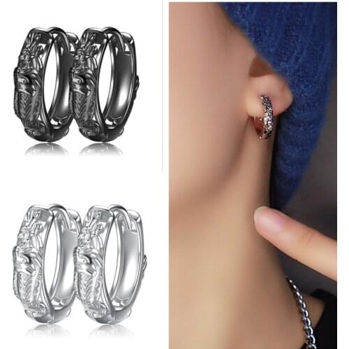 Cool Boy Ear Buckle Silver 925 Tiger Men Earrings Jewelry 2021 Trendy Brave Troops Animal Hoops Male Earrings Boyfriends Gift