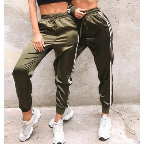 Women Running Pants Casual Sport Pants Side Stripe Jogger Pants Fashion Drawstring Long Trousers Sportswear Ladies Sweatpants