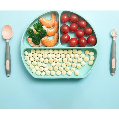 Baby Safe Silicone Dining Plate Solid Cute Cartoon Children Dishes Suction Toddle Training Tableware Kids Feeding Bowls