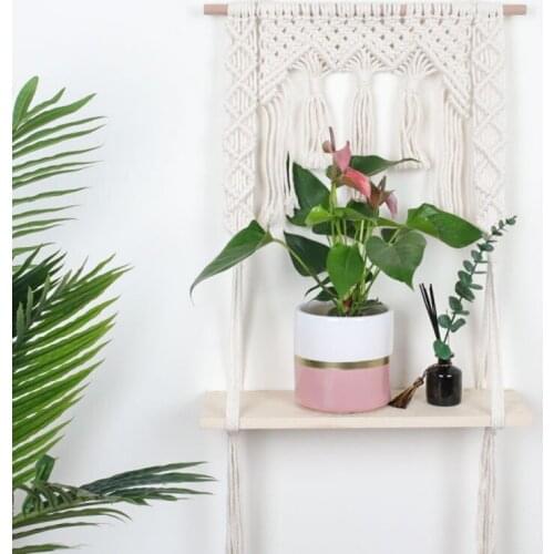 Boho Nordic Macrame Woven Cotton Rope Tapestry Floating Shelf Display Rack Wall Hanging Plants Holder Home Wall Decor Supplies