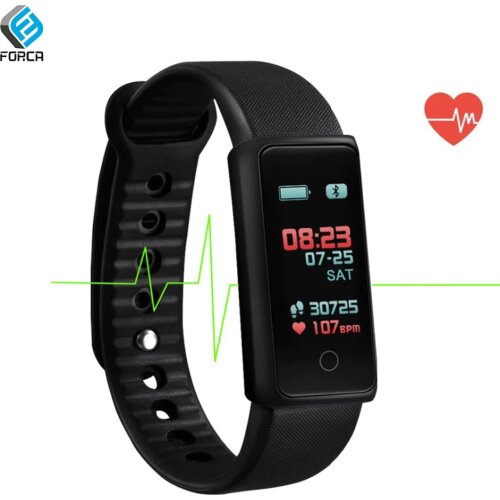 FORCA F600 Black Color LCD Smart Bracelet Message Call Reminder Heart Rate Blood Pressure Tracker Bluetooth Fitness Wristband