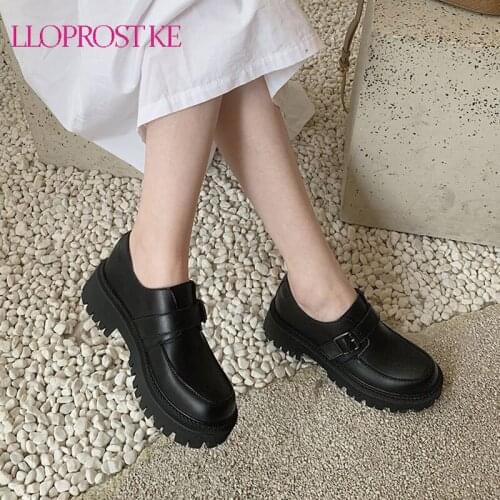 Lloprost ke Shoes For Women Genuine Leather Chunky Heels Pumps Female Spring Newest Working Office Lady Shoes Brown Black