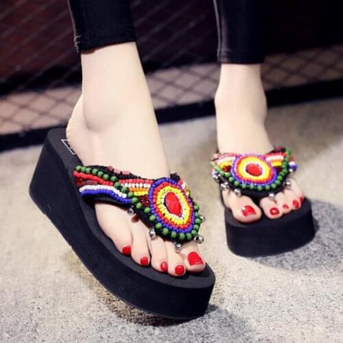 National style Flip flops Summer fashion Beading Non-Slip Sandals Female Beach Slippers casual shoes women pantoufle femme b60
