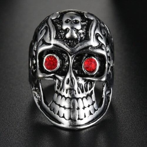 Domineering Skeleton Ring Fashion Skull Rings for Men Women Party Jewelry Mens Gothic Accessories Red Eye Crystal