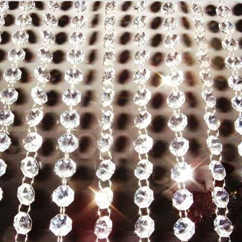 Top Quality 100m/lot DIY Top quality 14MM k9 crystal Octagon Garland Strands Crystal beads Curtain,chandelier parts decoration