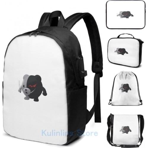Funny Graphic print Ball Monokuma with a knife sticker USB Charge Backpack men School bags Women bag Travel laptop bag