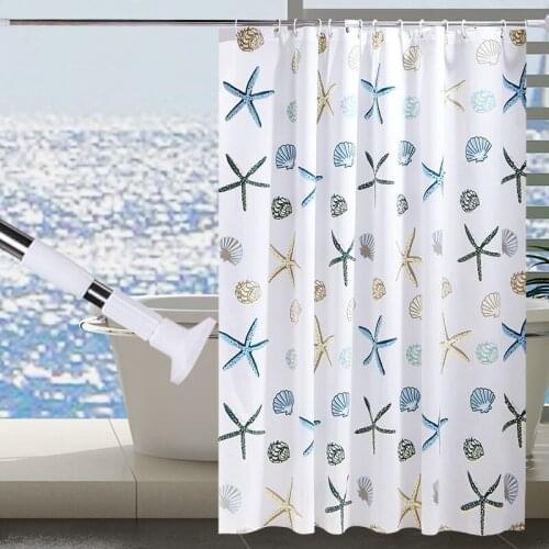 Starfish Printed Shower Curtain Waterproof and Mildew Proof Bathroom Decoration Bath Cover Lined with Transparent Mildew Proof