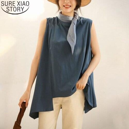 Fashion Korean Chic Casual Women Shirts Plus Size Sleeveless Irregular Length Women Pullover O-neck Loose Summer Blouse 14019