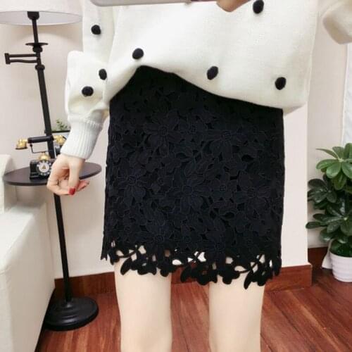 Women Ladies High Waist White/Black Base Skirt Lace A-Line Skirt Hip Skirt For Winter d88