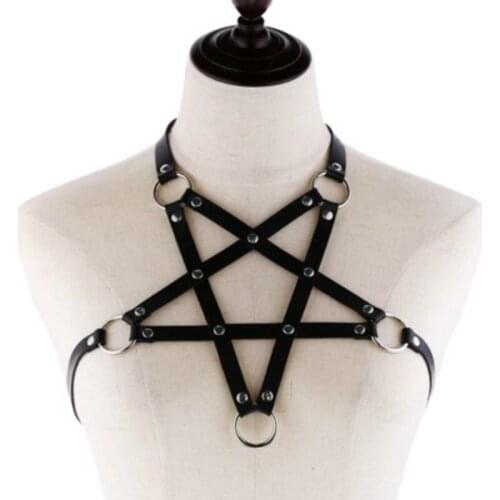 NCLAGEN Sexy Pentagram Bandage Garter Belt Star Hollow Out Bust Suspender Adjustable Chest Harness Women Waist Garter Belts
