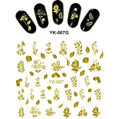 UPRETTEGO Gold/ Silver Water Stickers Metallic Nail Decals FLOWER LEAF MAPLE SWIRL TRUMPET FLOWER GRASS YK007-012